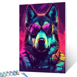 African Wolf Painting Graffiti Animal WearingSunglass Paint by Number Kits 16 x 20 inch Canvas DIY Wildlife Oil Painting for Kids Adults Beginner with Brushes and Acrylic Wolves Art Gift(Frameless)