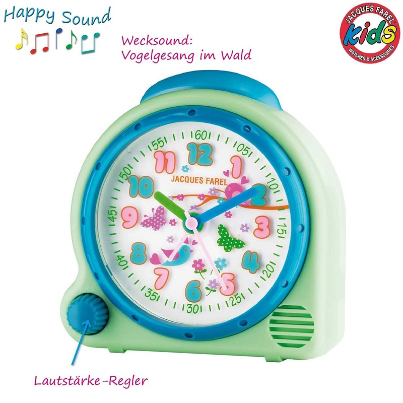 JACQUES FAREL HappySound Kinderwecker Soundwecker Hellgrün Mint mit Melodie Vogelgesang