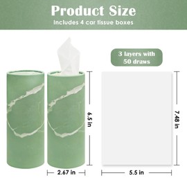 Car Tissues Holder,4 Pack Car Tissue Box with Facial Tissues,Travel Tissue Tubes for Car Cup Holder Tissues Cylinder Box Container (200 Tissues/3-ply)(Grass Green)