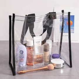 Pool Bag, 15.0 x 13.8 x 5.9 inches (38 x 35 x 15 cm), Large Size, Plastic Bag, Transparent Swimming Bag, Waterproof, Handbag, Toiletry Bag, For Beaches, Swimsuits, Toiletries, Bathroom, Swimming, Hot Springs, Travel (Black)