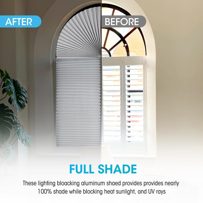 Arch Window Light Fully Blocking Pleated Shade Blinds for semi-Circle