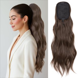 Benehair Ponytail Extension 26" Long Curly Wave Clip in Hair Extension Natural Fashion Drawstring Ponytail Synthetic Clip in Ponytail Hair Pieces for Women (Medium Brown, 120g)
