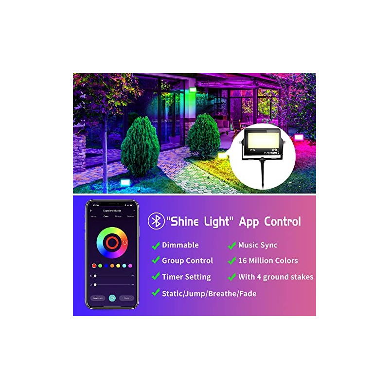 4 Pack LED Flood Light Outdoor with Stake, RGBCW DIY