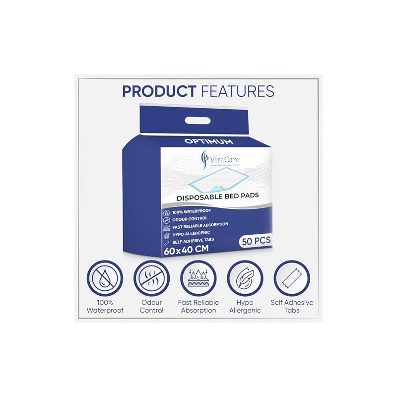 200 x Optimum Disposable Incontinence Bed Pads, 60x40cm, Bed Protectors