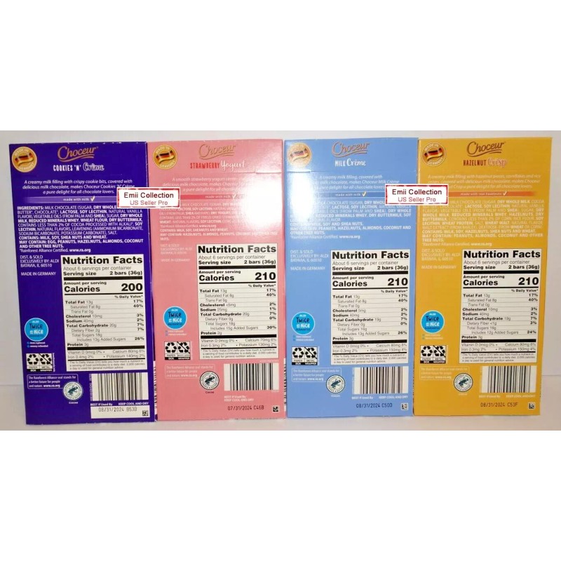 Choceur Chocolate Crisp Bar Crème, N’ Creme, Hazelnut, Strawberry 7.1oz