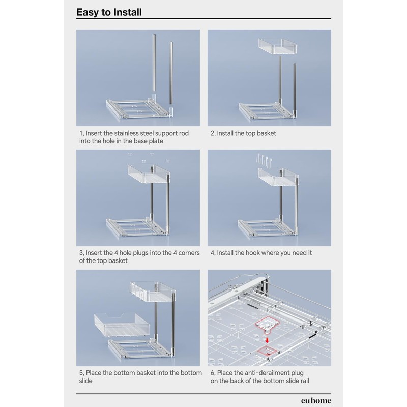EUHOME Under Sink Organizer, Kitchen Under Sink Organizer Pull Out,