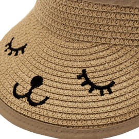 Baby Roll-up Straw Visor Hat Sun Hat, Kid Toddler Wide Brim Cute Bunny Ponytail Summer Beach Sun Hat Adjustable for 1-4 Years (Brown)