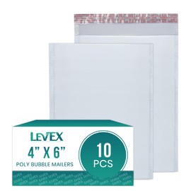 Levex - #0000 4" x 6" [10 Pack] Poly Bubble Mailers, Padded Envelope Mailers, Packing Envelope & Mailing Bags for Shipping