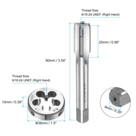 uxcell 2pcs Tap and Die Set, Metric 9/16-24 UNEF Thread Taps & Round Die, Tapping Threading Tool Tap & Die Kit for Nut Screw Bolt Thread Repair