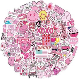 102 Pcs Preppy Stickers Vinyl Aesthetic Waterproof Stickers Adorable Decor Supplies Pink Party Suitable for Mobile Phone Computer Skateboard Water Bottle Suitcase Car etc