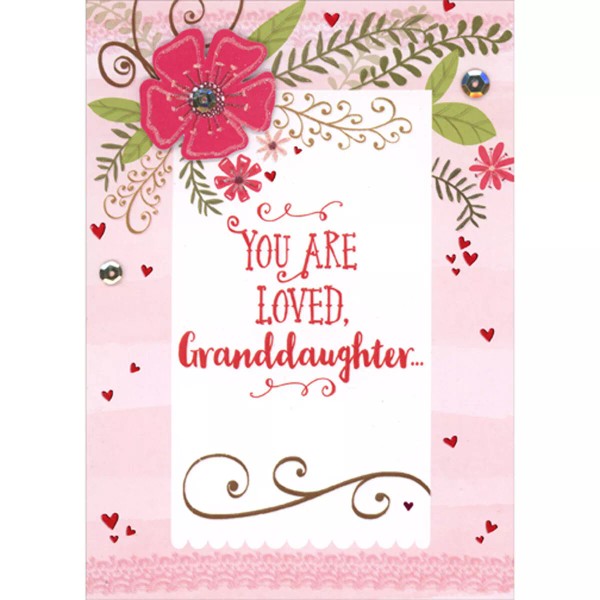 Designer Greetings Red 3D Tip On Flower and Silver Sequins