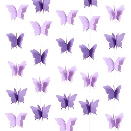 Purple Butterfly Hanging Garland 3D Paper Bunting Banner Party Decorations Wedding Baby Shower Home Decor Purple 2-Pack 55 Inches Long Each