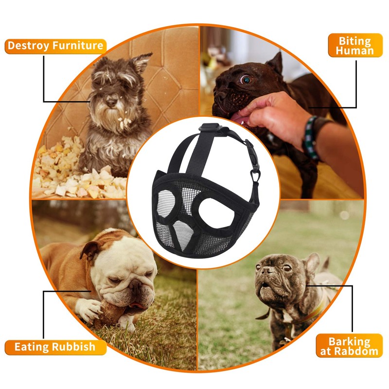 TANDD Short Snout Dog Muzzle - Adjustable Breathable Mesh Bulldog