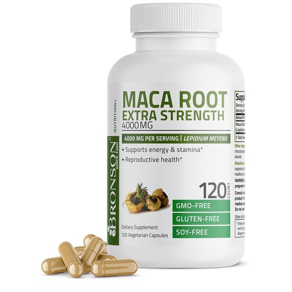 Bronson Maca Root Extra Strength 4000 MG per Serving, Lepidium Meyenii - Non-GMO, 120 Vegetarian Capsules