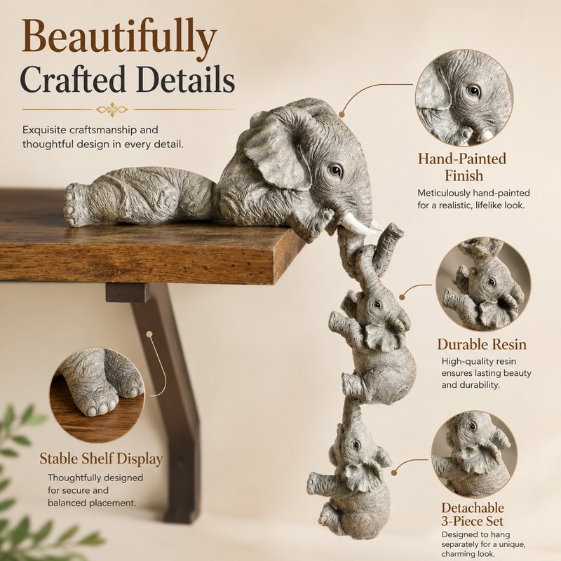 Elephant Figurine Set for Home Decor – Resin Mother &