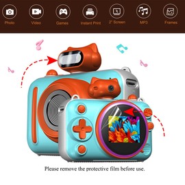 Kids Camera Instant Print, 2" HD 1080P Digital Camera Selfie Video for Girls Boys 3-14 Years Old (Blue)