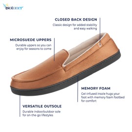 isotoner Men's Moccasin Gel Infused Memory Foam, Cognac, X-Large/11-12 M US