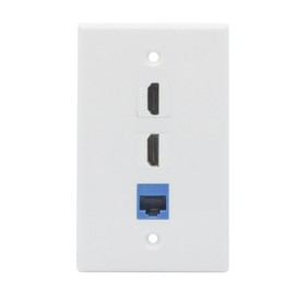 BUPLDET 2 Port HDMI CAT6 Ethernet Wall Plate - Dual HDMI CAT 6 RJ45 Keystone Cover Plate in White - 2 HDMI Jacks + 1 CAT6 Ethernet Port