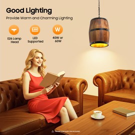 Hanging Lamps, Wood Pendant Light, Small Hanging Rustic, Ceiling Wine Wood Barrel Pendant Light, Fixture Ceiling Lamp Bar Cafe Light for Bedroom Living