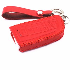 WFMJ Leather 4 5 Buttons Smart Remote Key Fob Case Cover Chain for 2022 2023 Acura MDX RDX (5 buttons,Red)