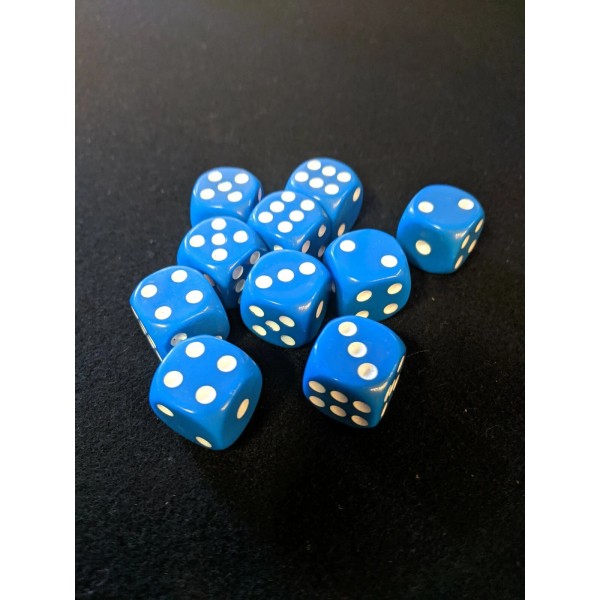 TDC Games 10 pack 16mm BLUE Dice -Opaque - White