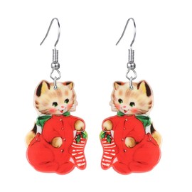 coadipress Christmas Cat Earrings for Women Cute Funny Christmas Cat Animal Earrings Lovely Santa Hat Kitten Christmas Socks Cat Christmas Tree Cat Earrings Xmas Holiday Earrings (Stocking Cat)
