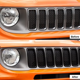 CheroCar para insertos de parrilla Renegade, cubierta de protección de rejilla delantera, ajuste para Jeep Renegade 2019-2022..