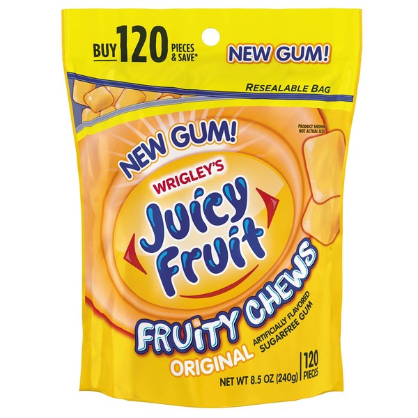 Juicy Fruit Fruity Chews Original Sugarfree Gum, 120 piece bag (2 Pack)