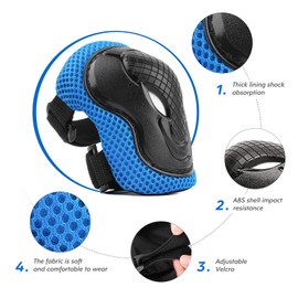 ValueTalks Kids/Youth Knee and Elbow Pads Set,Knee Pads for Kids Adjustable Protective Gear Set for Roller Skates Skateboard Scooter Inline Skating Cycling Bike Riding (Blue, S)
