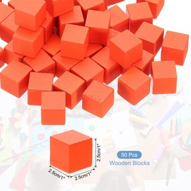 sourcing map 50 Pcs Wooden Blocks, 1 Inch Square Natural Wooden Block Unfinished Wood Cube for DIY Craft Art Project Painting Decoration, Orange