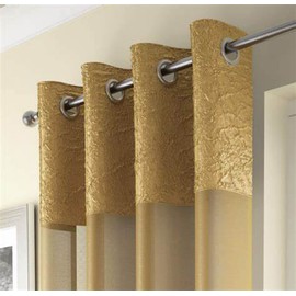 Maple Textiles 2 X Ochre Mustard Gold Eyelet Heading Voile Crushed Metallic Satin Curtain Panel Ring Top Available in 3 sizes (Pair 72''(183cm)Drop), MT/FH/MO