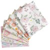Qililandiy Pink Floral Cotton Fat Quarters Quilting Fabric, 7 Pieces,