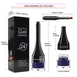 LSxia 2-in-1 Gel Eyeliner Set, Tattoo Eyeliner Waterproof Smudge Proof Eyeliner Gel Eye-liner Pot Cream Eyeliner Tool with Gel Liner Brush, High Pigment Eye Makeup Gel Eye-liners for Women (Purple)