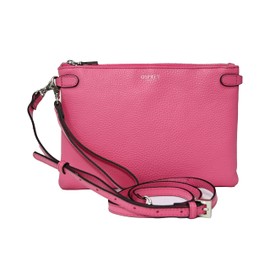 Osprey London Madison Large Grainy Leather Crossbody Shoulder Bag Wristlet in Hot Pink
