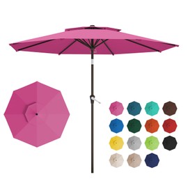 AreShark 10FT 2-Tiers Outdoor Patio Umbrella, Outdoor Table Umbrella with Push Button Tilt and Crank, Vented Large Market Umbrella 8 Sturdy Ribs UV Protection for Pool, Backyard, Garden (Rose Pink)
