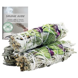 Ancient Veda Floral 3 Pack White Sage Organic Smudge Sticks with Flowers for Cleansing Home, Meditation, Yoga, Healing and Smudging | Sustainably Sourced California White Sage Bundles | Good Life