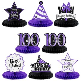 LASKYER Happy 100th Birthday Party Decorations, Glitter Shiny Honeycomb Table Centerpieces 100 Years Old Birthday Party Photoprop Sign. - Purple Glitter