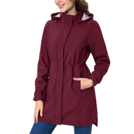 MAGCOMSEN Long Rain Jacket for Women Waterproof Lined Softshell Ladies Winter Jackets Lightweight Windbreaker Burgundy XL