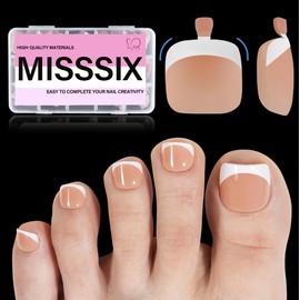 Misssix French Tip Press on Toe Nails, 150Pcs French Square Toe Nail Tips Brown White, Soft Gel False Toenail, Acrylic Soak off Fake Toe Nails for Women Nail Art DIY 15 Sizes