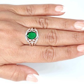 Jeweloporium Green Emerald Simulated 925 Silver Ring for Women Gemstone Cocktail Silver Ring Size U 1/2 Thanksgiving Gift Victorian Jewelry