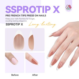 SAVILAND Press On Nails French Tip: 4-In-1 French Gel Nail Tips Pre-Building Medium Almond French Press On Nails 15 Sizes Full Cover Tips for Nails Soak Off Acrylic Fake Nails Extensions Nail Art DIY