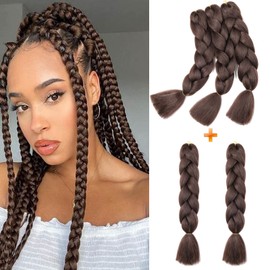 Gairyan Braiding Hair Extensions Ombre Jumbo Braids Synthetic Hair 5packs 24 inches 500g Coloured Hair for Braiding Extensions Box Braids Crochet Twist (Medium Brown)