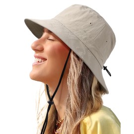 Water-Resistant Bucket Hat for Women Men Rain Hat UPF 50+ Boonie Sun Hat Foldable Summer Floppy Fishing Safari Hats Beige