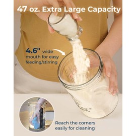 Lorzon Sourdough Starter Jar Kit - 47 oz Large Wide Mouth Bread Starter Jar with Feeding Tracking Band, Silicone Spatula, Sourdough Bread Baking Supplies