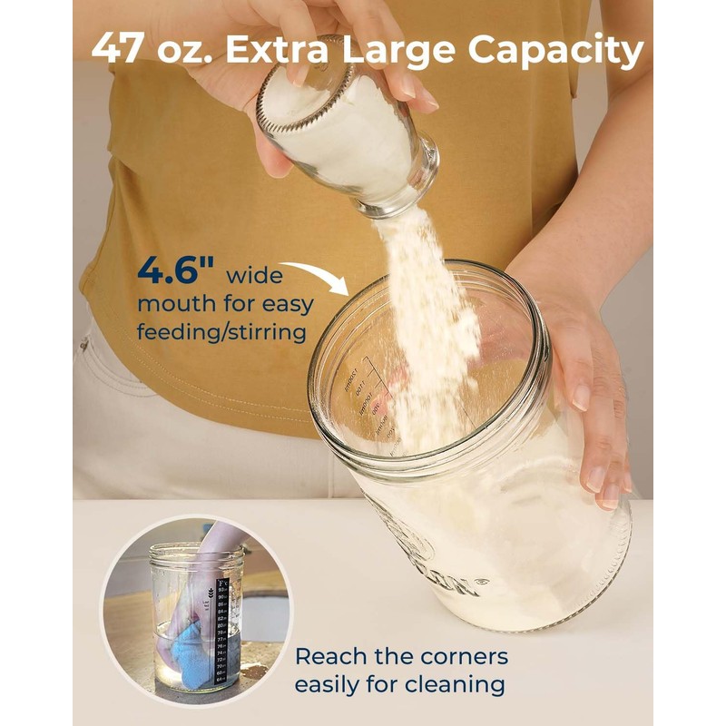 Lorzon Sourdough Starter Jar Kit - 47 oz Large Wide