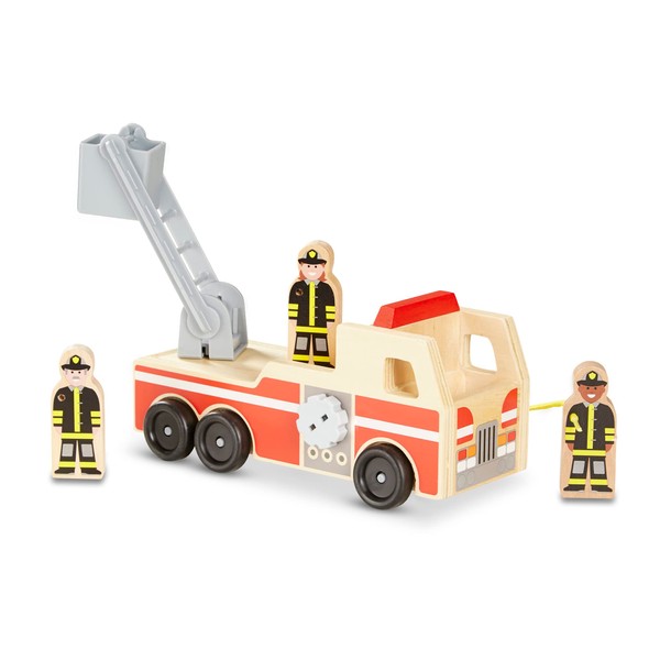Melissa & Doug Wooden Fire Truck With 3 Firefighter Play Figures - Fire Truck Toys For Kids, Toddler Toy For Pretend Play, Classic Wooden Toys For Kids