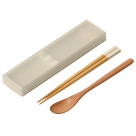 Ansio CT-27 Anti-Bacterial Chopsticks & Spoons, 7.1 inches (18 cm), Pull Lid, Chopsticks Case Set, Natural Wood, Sand, Beige, Dishwasher Safe, Made in Japan