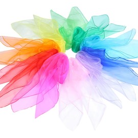 GSHLLO 12 Pcs 60 x 60cm Square Dance Scarves Small Juggling Scarves Colorful Sheer Scarves Dancing Party Scarves Performance Scaves