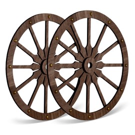 2 Pcs 12 in Farmhouse Rustic Wagon Wheel Wooden Decoration Western Cowboy Style Home Decorations with Metal Hooks 3D Structure Style (Brown 3D)