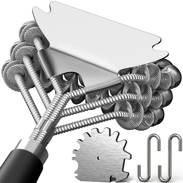 Stainless Steel BBQ Grill Brush and Scraper, Bristle-Free, Universal 3D